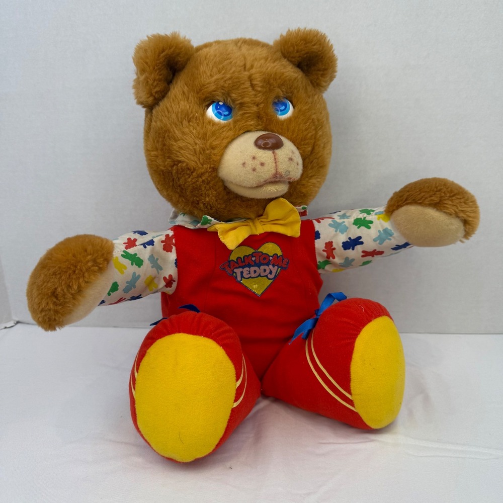 Vintage‎ 1986 Marchon Talk-To-Me Teddy Plush Bear Red Jumpsuit 80s Toy UNTESTED